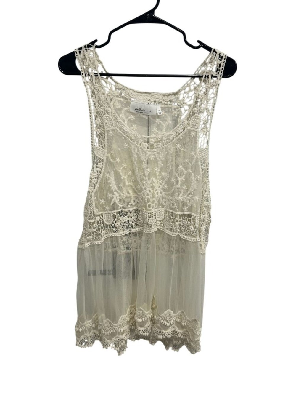 LaBellum Hillary Scott 1X Ivory Crochet Lace Tank Top Tunic Boho Romanticcore